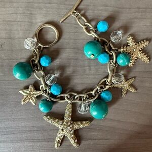 Gold and Turquoise Starfish Charm Bracelet